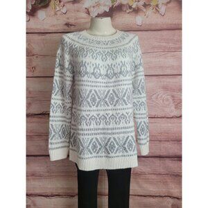 J.Jill Women's Fair Isle Sweater Size XS Cream Gray Crew Neck Long Sleeve